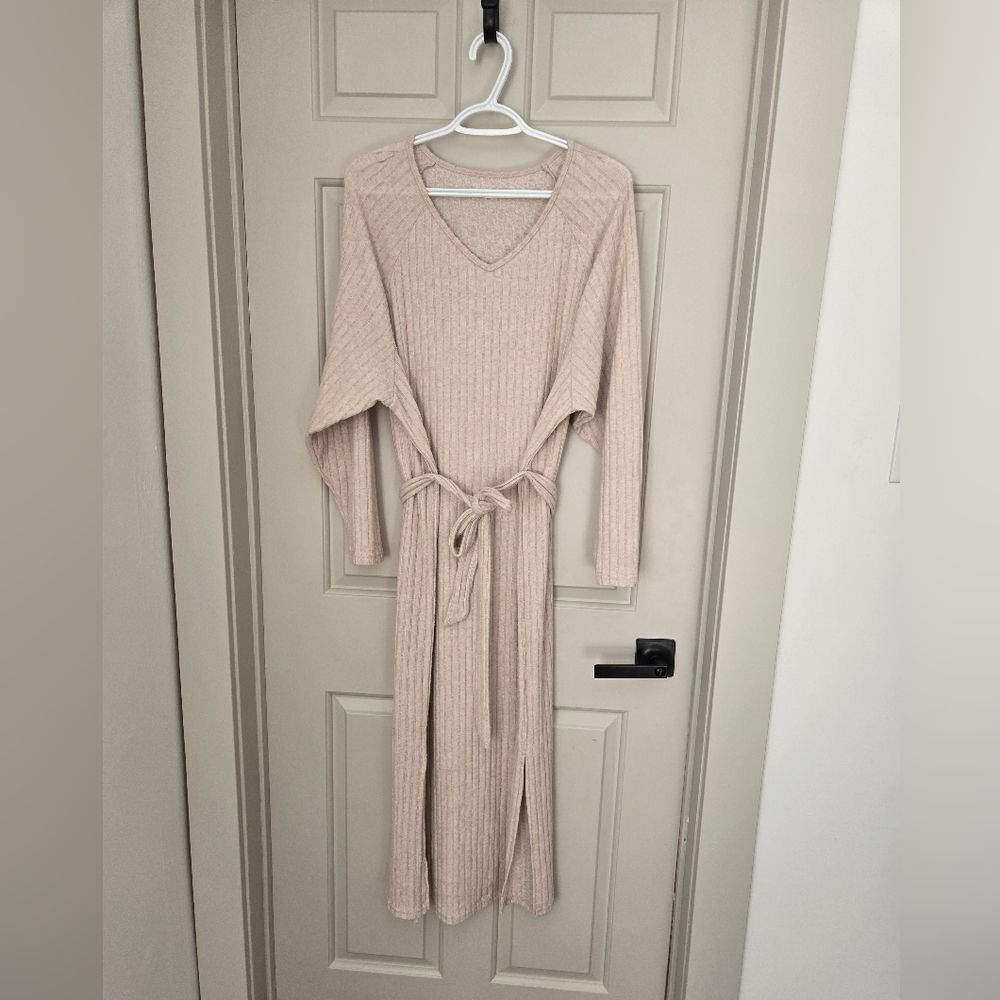 SheinโRib Knit Elegant Cream Knit Dress